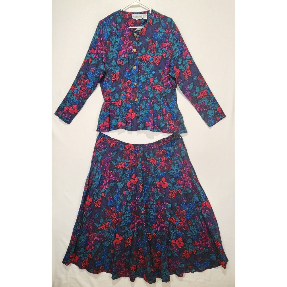 Andrea Gayle Women's Vintage Multicolor Floral Set Blouse/Skirt Size 16